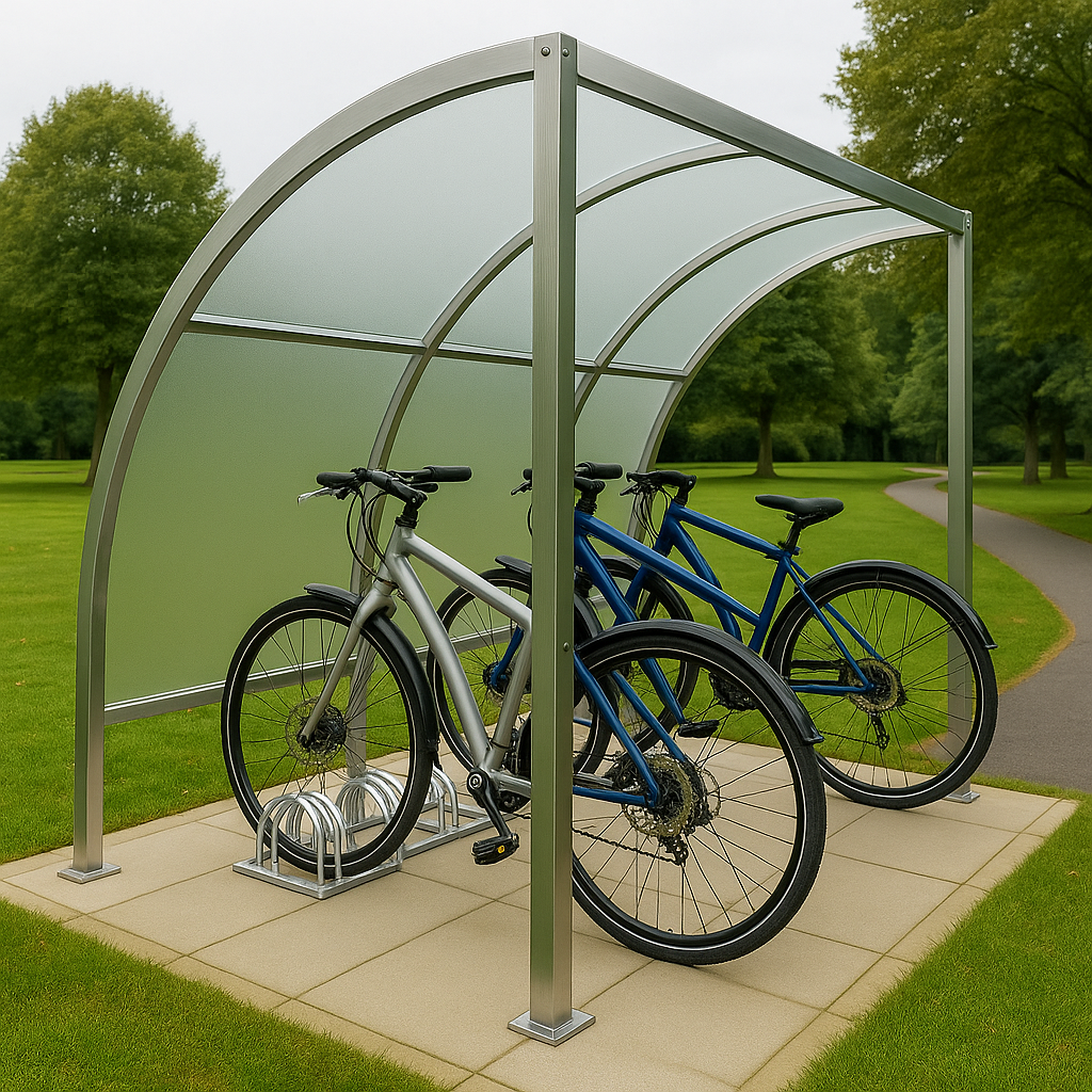 Premium VS1 Cycle Shelter – Galvanised Steel Frame with UV-Stabilised PETG Roof (Modular, Open-Sided Design)