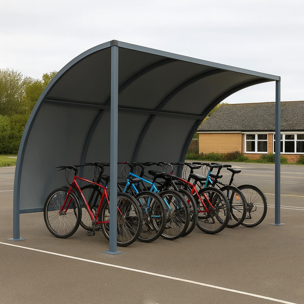 VS1 Modular Cycle Shelter – Galvanised Steel Frame & Roof with Integrated Cycle Stands (1m–5m + Extension Bays)