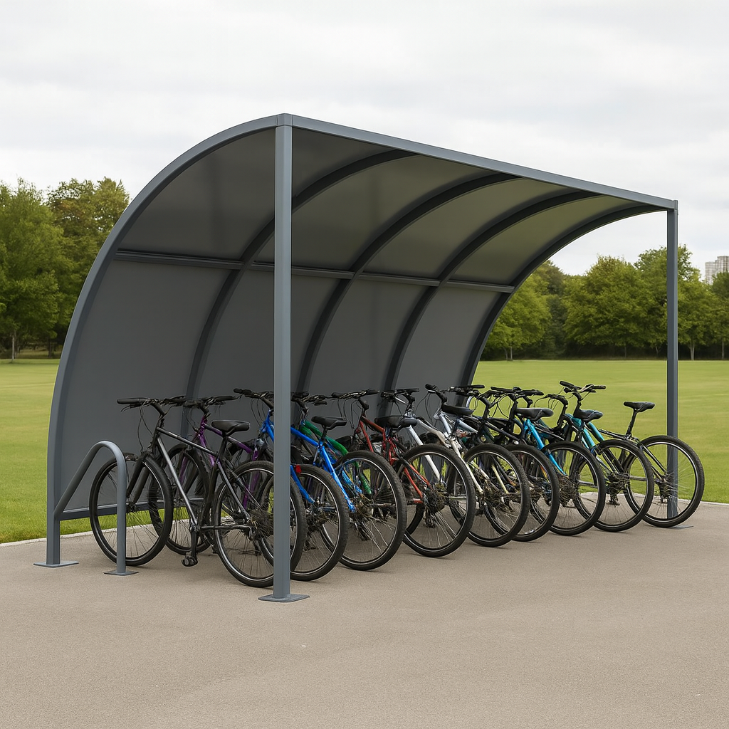 VS1 Modular Cycle Shelter – Galvanised Steel Frame & Roof with Integrated Cycle Stands (1m–5m + Extension Bays)