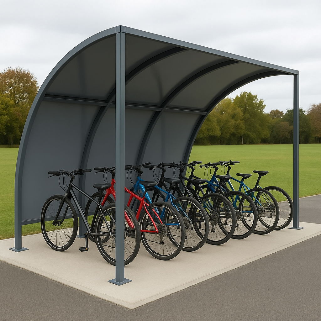 VS1 Modular Cycle Shelter – Galvanised Steel Frame & Roof with Integrated Cycle Stands (1m–5m + Extension Bays)