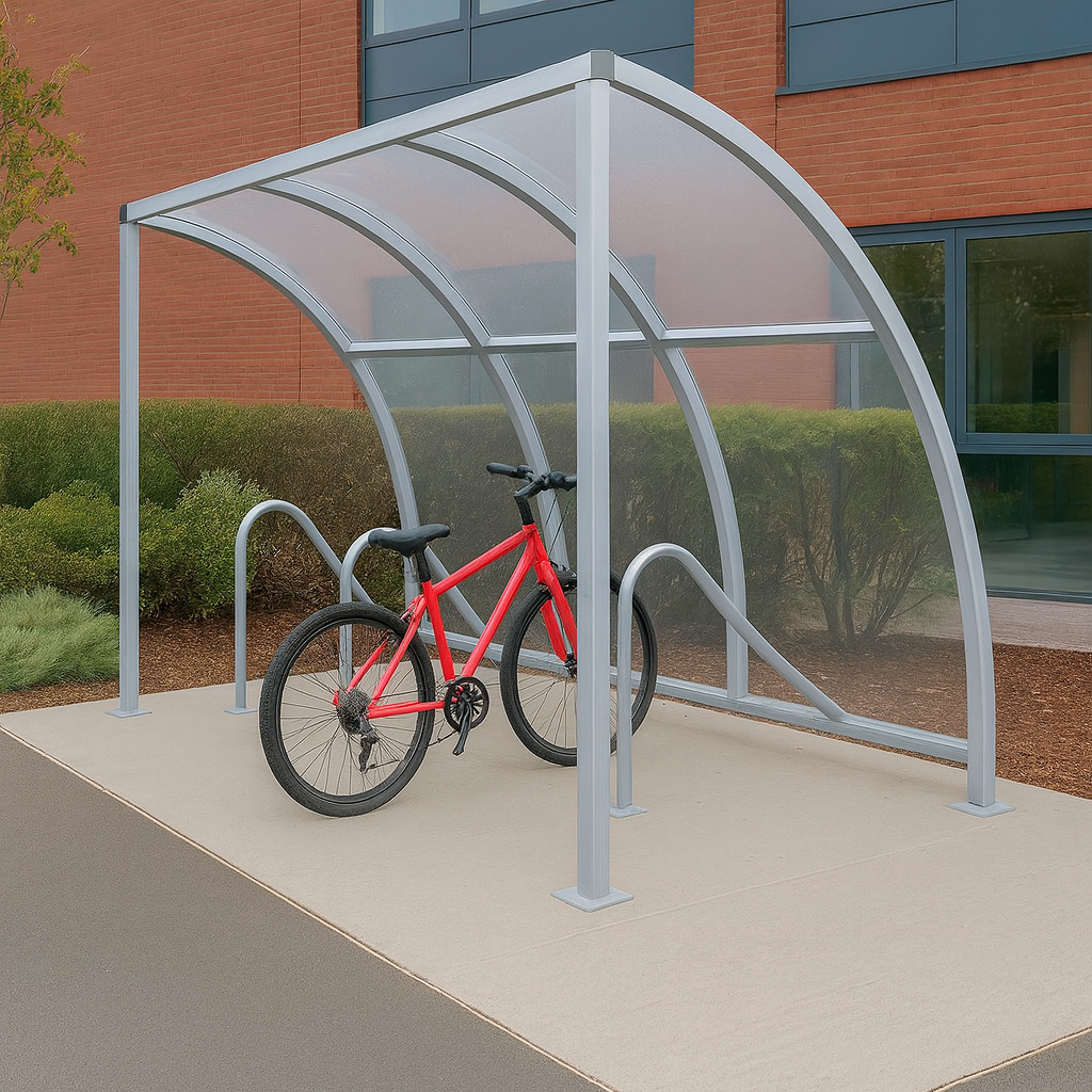 Premium VS1 Cycle Shelter – Galvanised Steel Frame with UV-Stabilised PETG Roof (Modular, Open-Sided Design)