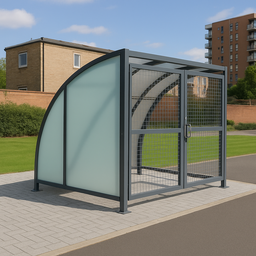 SC1 Stratford Cycle Shelter – Galvanised Steel Frame with Lockable Mesh Doors & Clear UV-Protected PETG Panels