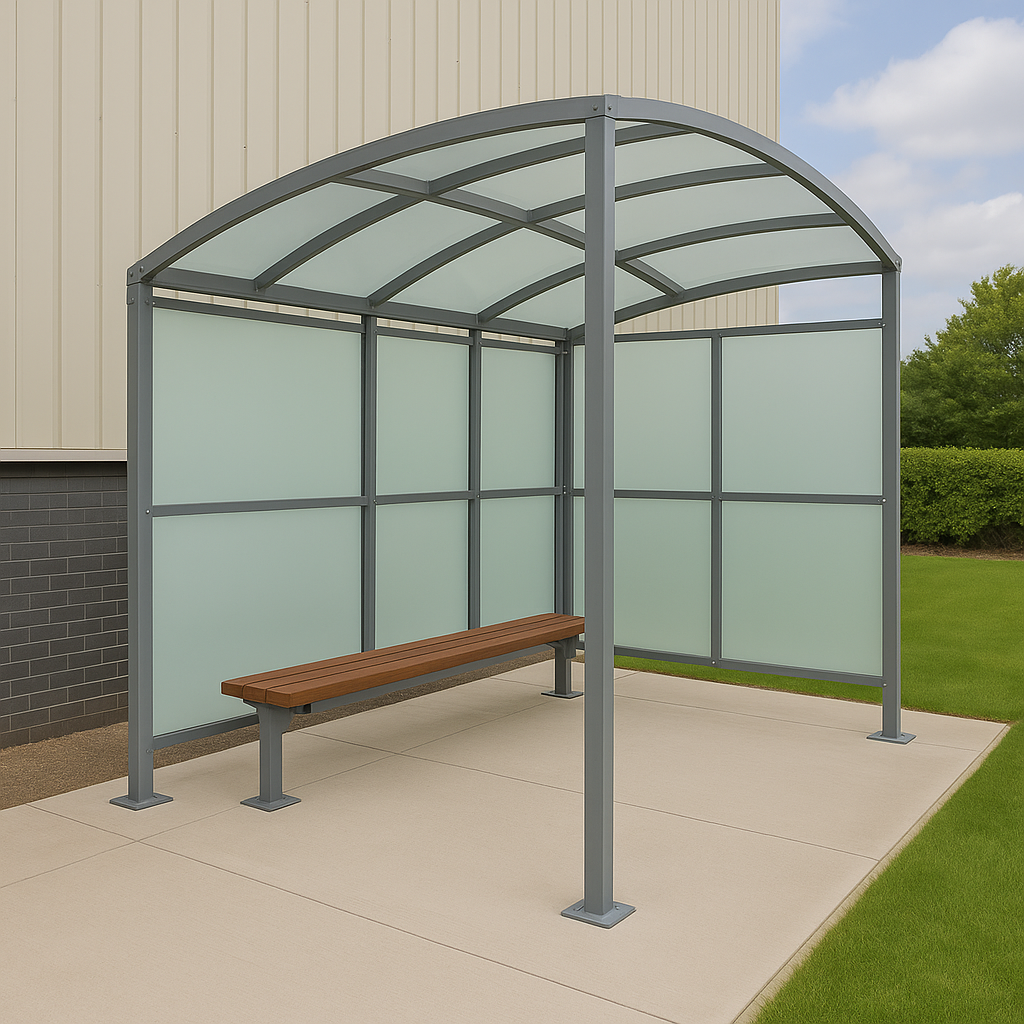 Brandon Modular Cycle Shelter – Galvanised Steel Frame with Curved Clear PETG Roof (1m–5m + Extension Bays)