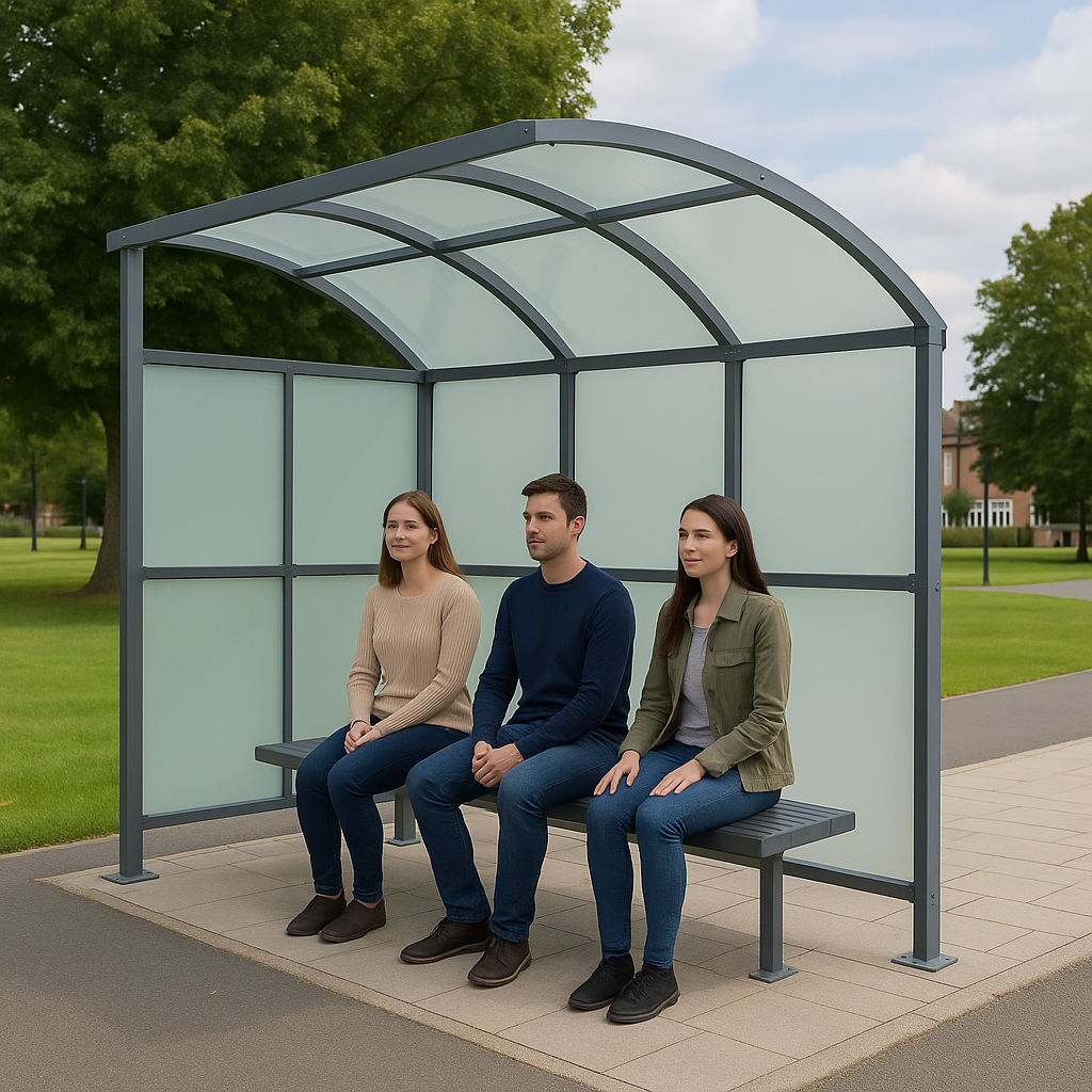 Brandon Modular Cycle Shelter – Galvanised Steel Frame with Curved Clear PETG Roof (1m–5m + Extension Bays)