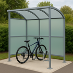 Brandon Modular Cycle Shelter – Galvanised Steel Frame with Curved Clear PETG Roof (1m–5m + Extension Bays)