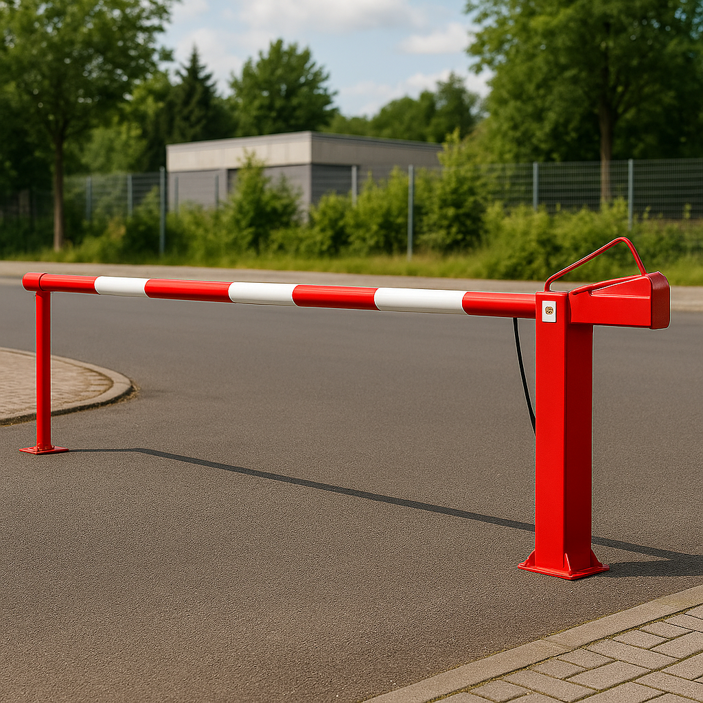 Compact Boom Barrier with Gas Damper & Swing Strut – Manual Access Control for Car Parks & Industrial Entrances (3–6m Span)