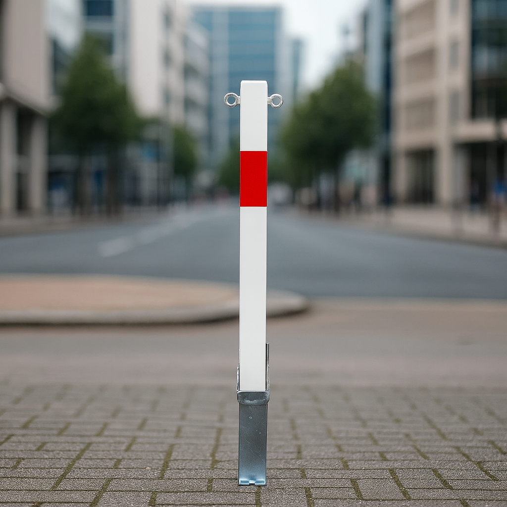 Heavy-Duty White & Red Removable Security Post with Chain Set