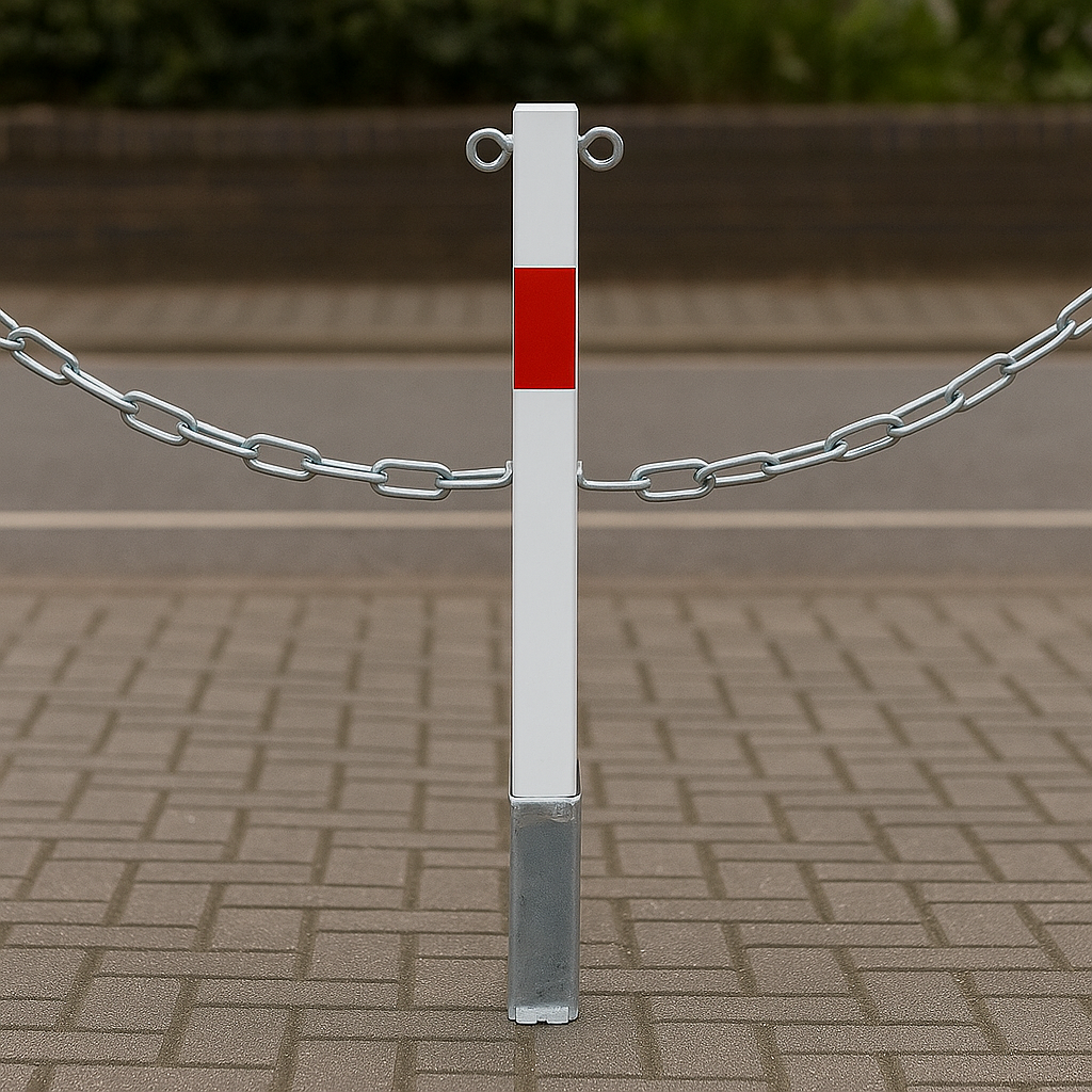 Heavy-Duty White & Red Removable Security Post with Chain Set