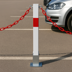 Heavy-Duty White & Red Removable Security Post with Chain Set