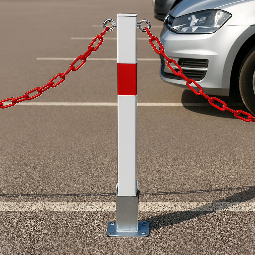 Heavy-Duty White & Red Removable Security Post with Chain Set