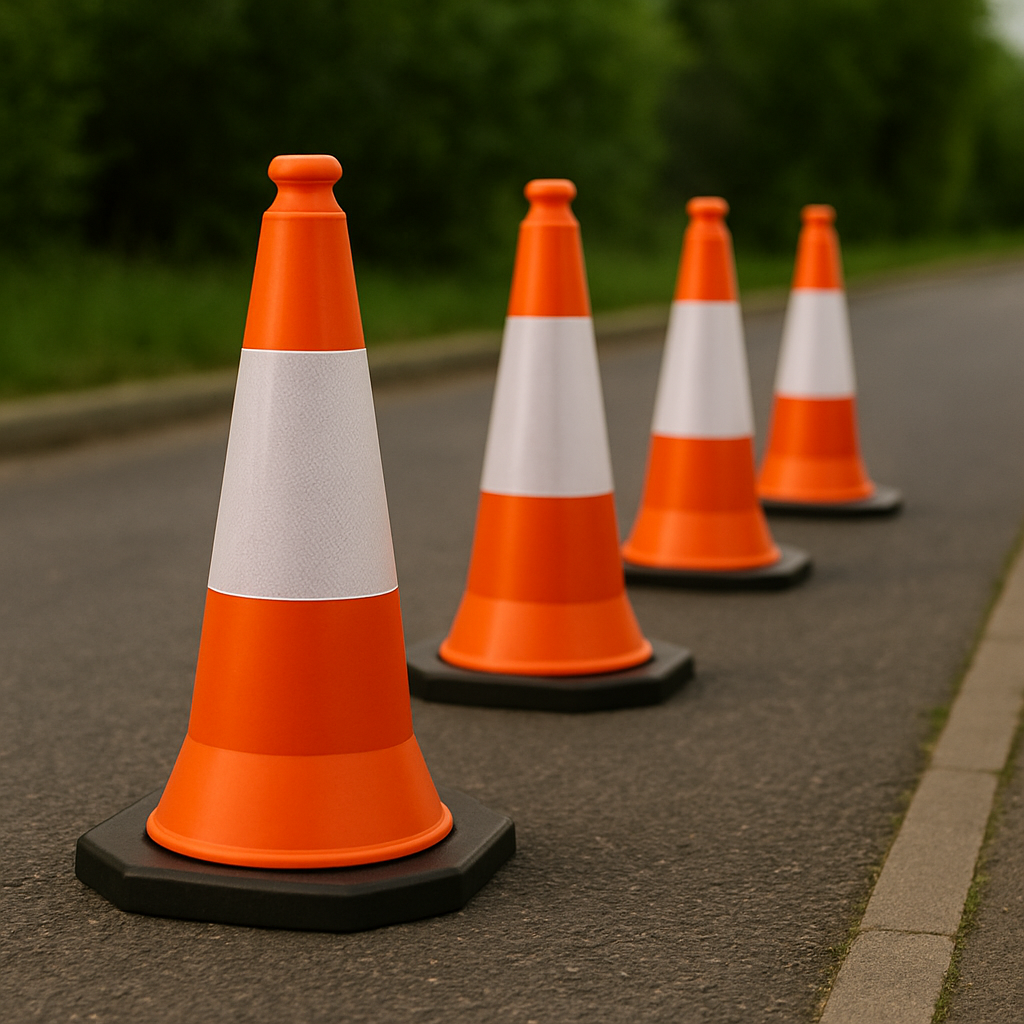 50 cm Flexible PVC Road Cone – Impact-Resistant, High-Visibility, Recyclable with Reflective Sheeting