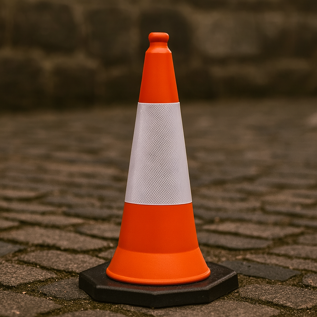 50 cm Flexible PVC Road Cone – Impact-Resistant, High-Visibility, Recyclable with Reflective Sheeting