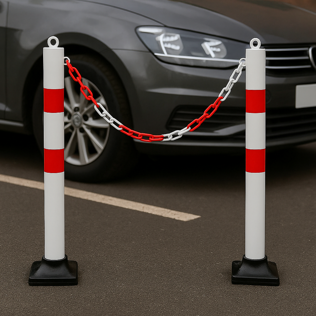 2 x Heavy-Duty Fold-Down Security Posts with Chain Kit – Complete Vehicle Access Barrier Set