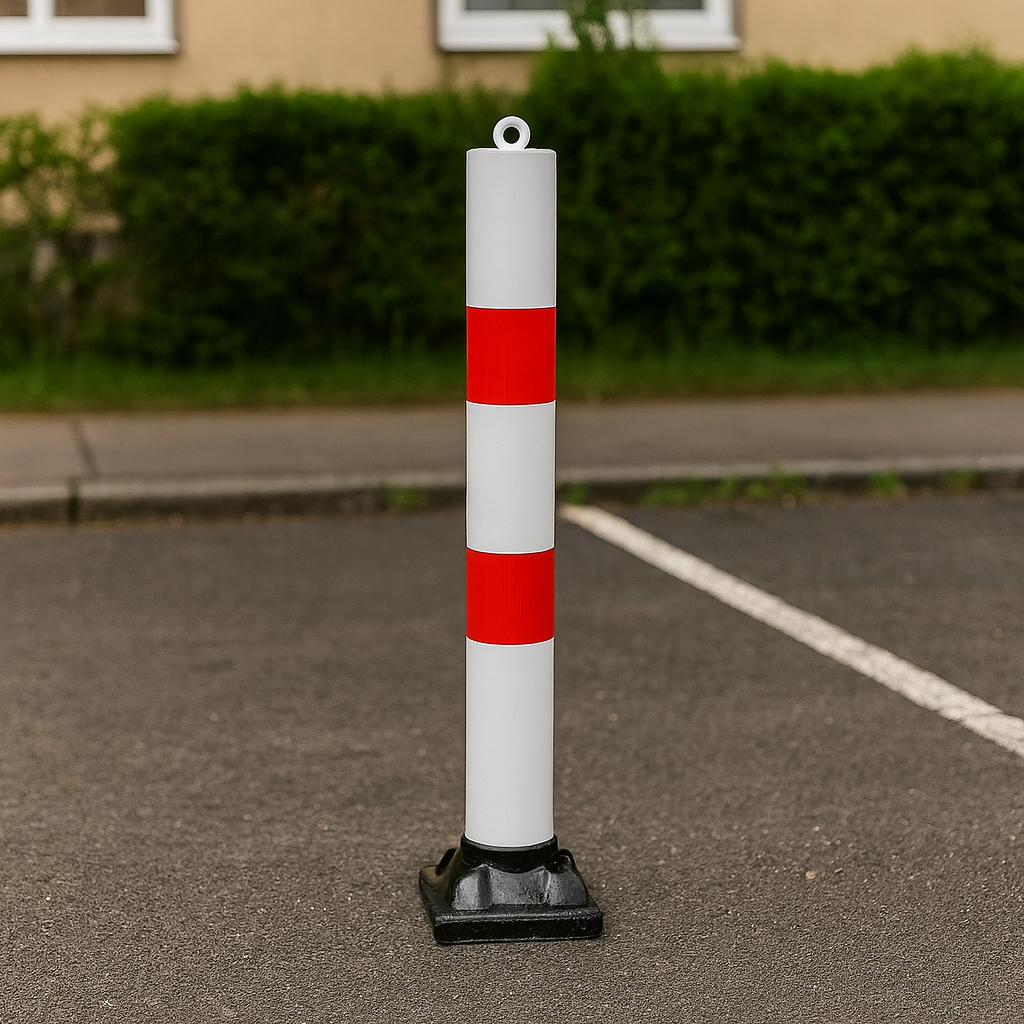 2 × 76mm Red & White Fold-Down Parking Posts with Chain Kit