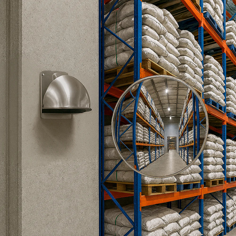 Heavy-Duty Vertical Half-Dome Safety Mirror – 180° Industrial & Warehouse Visibility (Wall-Mounted, 16kg)