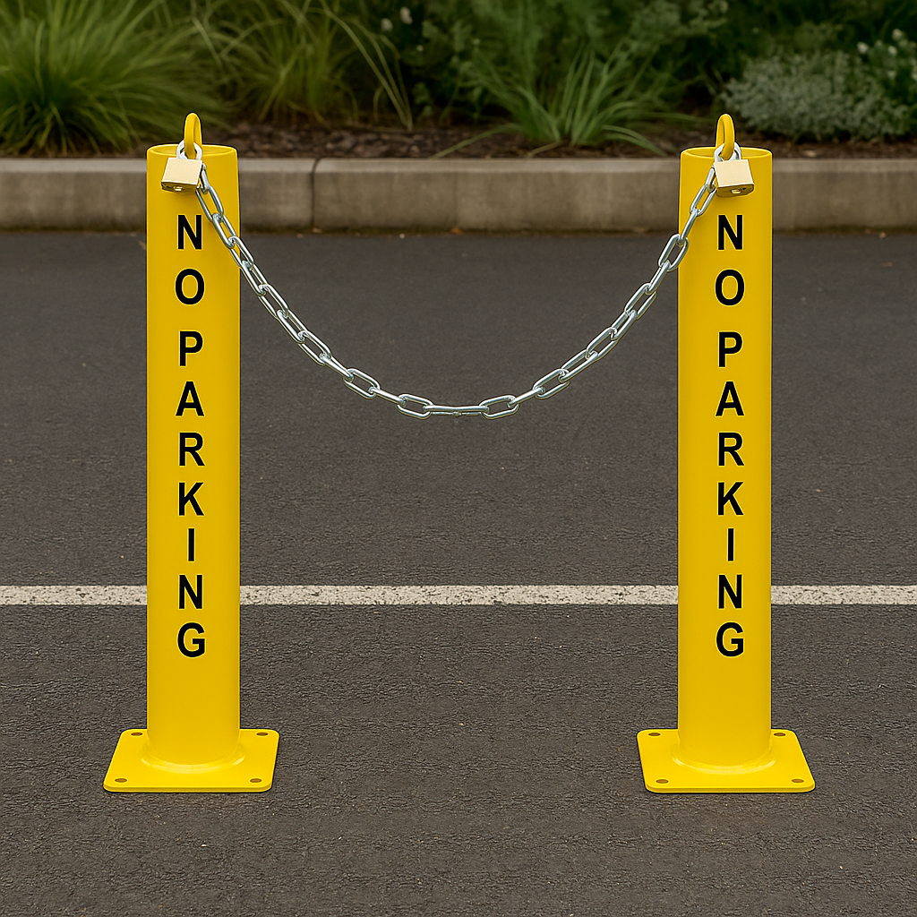 Heavy-Duty Lockable Fold-Down Post with Chain – Perfect for Driveways & Car Parks