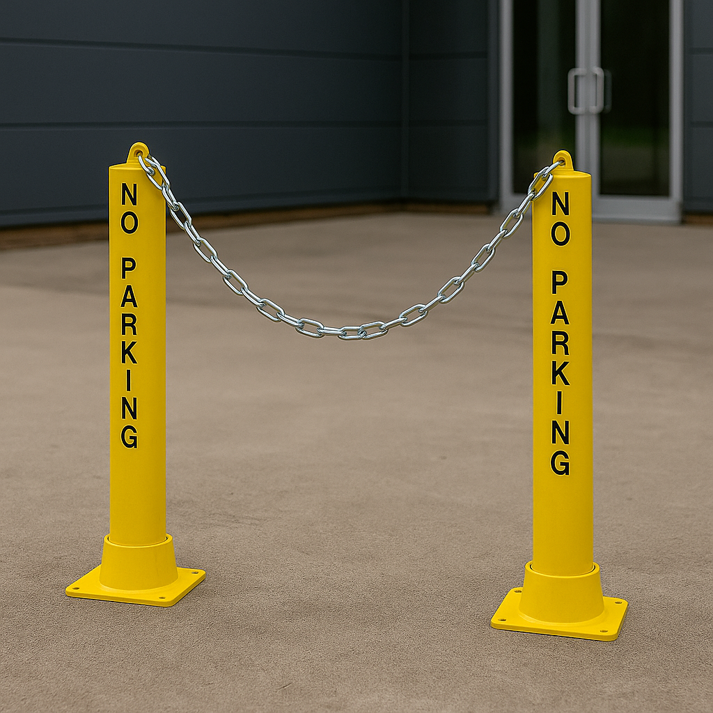 Heavy-Duty Lockable Fold-Down Post with Chain – Perfect for Driveways & Car Parks