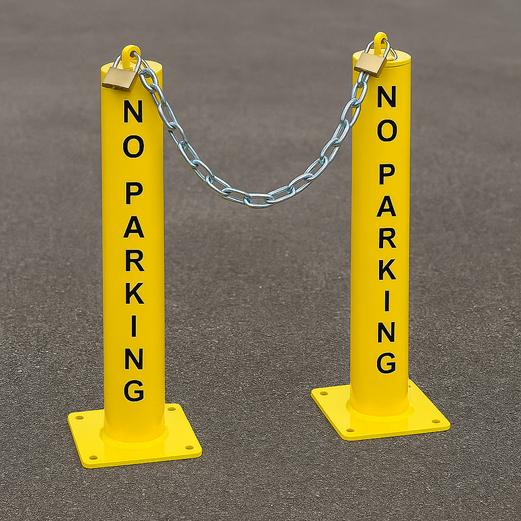 Heavy-Duty Lockable Fold-Down Post with Chain – Perfect for Driveways & Car Parks