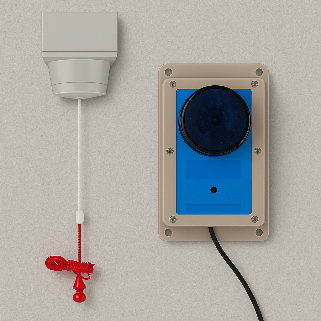 Wireless Disabled Toilet Alarm Kit – Pull-Cord Switch with Siren & Strobe, Up to 100m Range