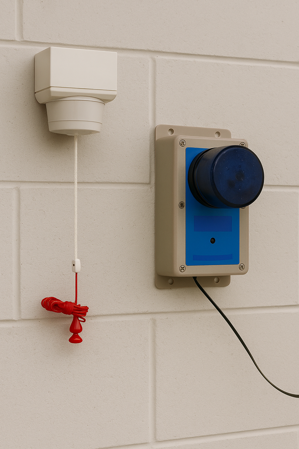 Wireless Disabled Toilet Alarm Kit – Pull-Cord Switch with Siren & Strobe, Up to 100m Range