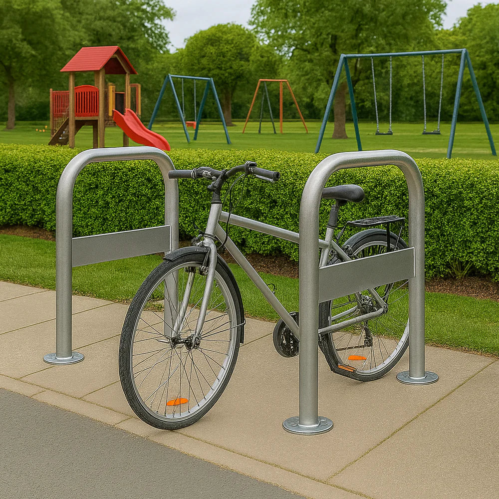 Premium RevoPort Cycle Stand with Integrated Signage – Secure Bike Parking for 2 Bicycles | Galvanised, Stainless Steel, or Powder-Coated