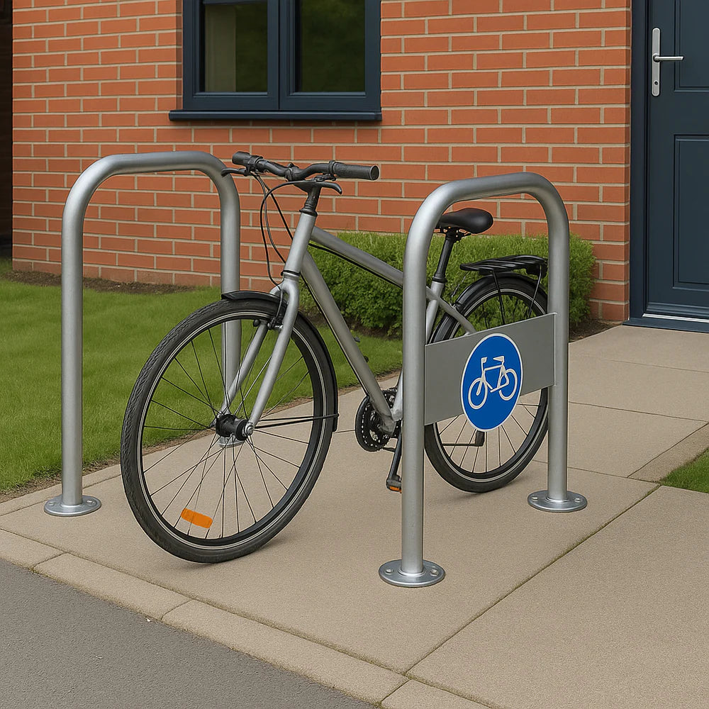 Premium RevoPort Cycle Stand with Integrated Signage – Secure Bike Parking for 2 Bicycles | Galvanised, Stainless Steel, or Powder-Coated