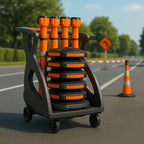 Safety Barrier System | BarrierPlus Orange Unicart – Fully Equipped Modular Multi-Purpose Trolley (6 Posts, Bases & Retractable Barriers)