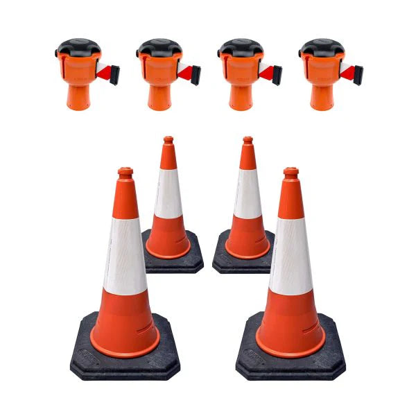 36m Cone-Top Retractable Safety Barrier Kit (KIT12) – Heavy-Duty Traffic & Crowd Control System