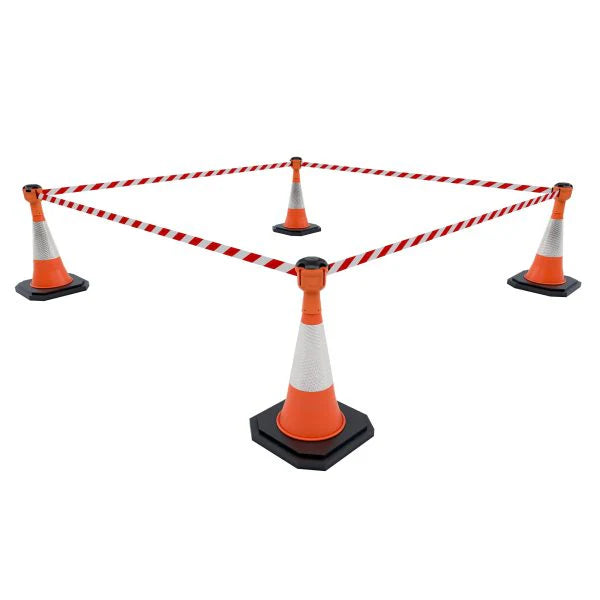 36m Cone-Top Retractable Safety Barrier Kit (KIT12) – Heavy-Duty Traffic & Crowd Control System