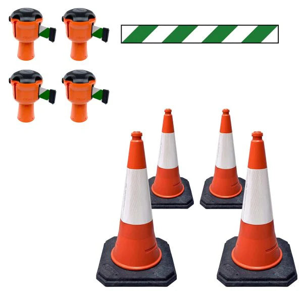 36m Cone-Top Retractable Safety Barrier Kit (KIT12) – Heavy-Duty Traffic & Crowd Control System