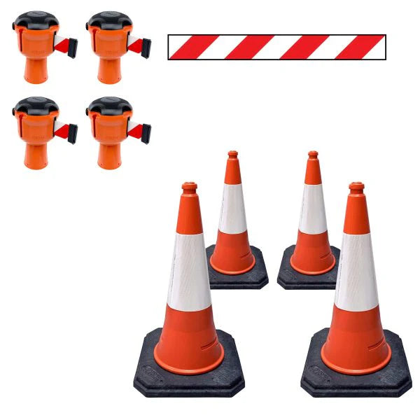 36m Cone-Top Retractable Safety Barrier Kit (KIT12) – Heavy-Duty Traffic & Crowd Control System