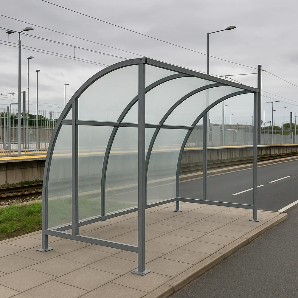 Stratford Cycle Shelter with End Panels – Galvanised Steel Frame & UV-Protected PETG Curved Roof (1m–5m)