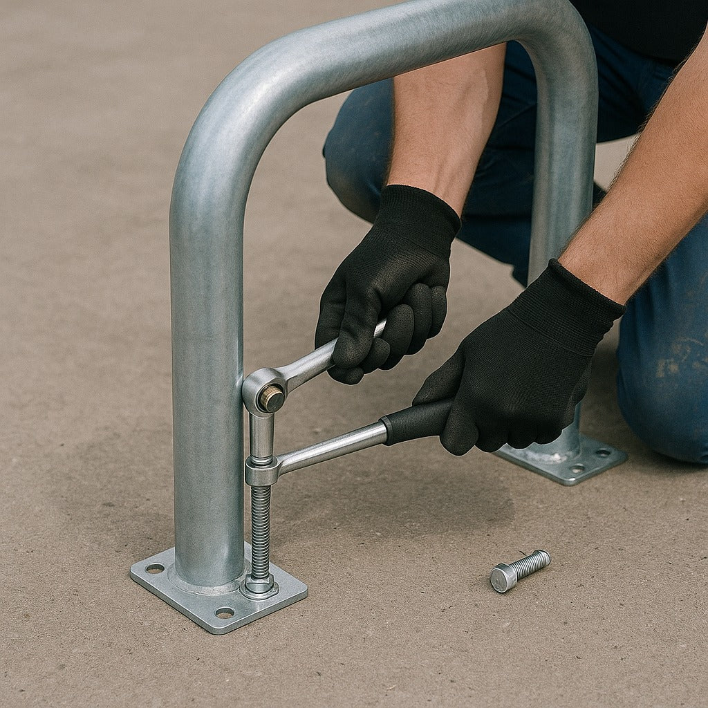 Heavy-Duty 76mm Galvanised Hooped Perimeter Barrier – Car Park & Site Security (Concrete-In & Bolt-Down)