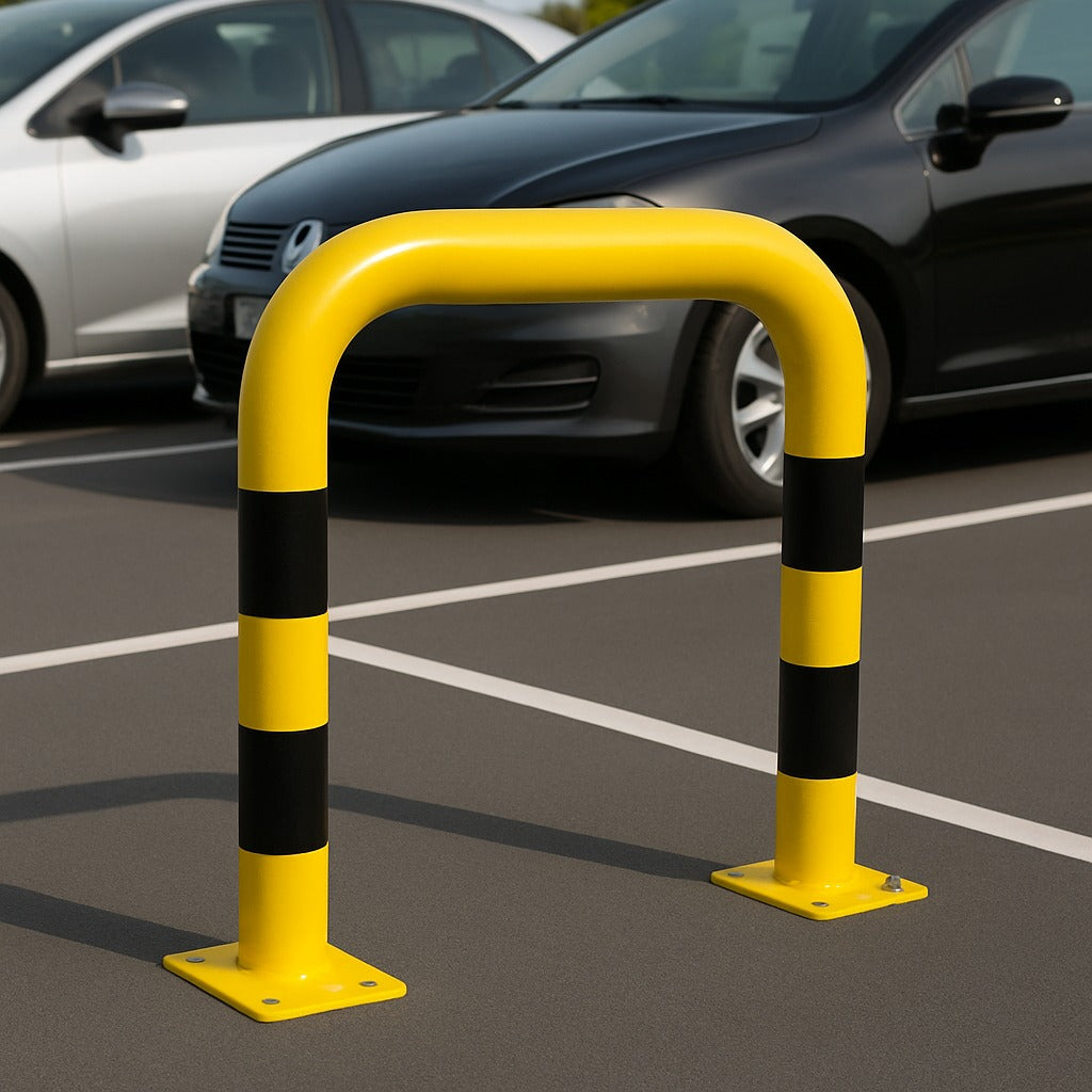 90mm Heavy-Duty U-Shaped Safety Bollard – High-Visibility Black & Yellow Impact Barrier for Traffic Control & Asset Protection