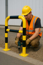 76mm Industrial Hoop Safety Barrier – Yellow & Black Steel Impact Guard for Car Parks, Warehouses & Pedestrian Areas