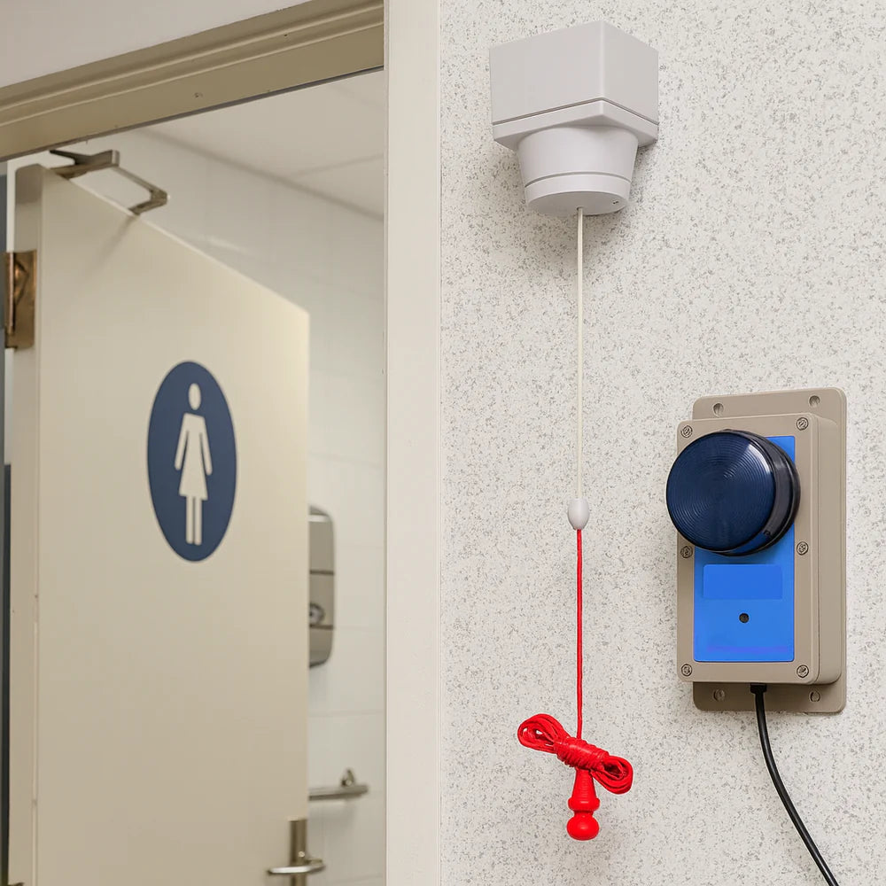 Wireless Disabled Toilet Alarm Kit – Pull-Cord Switch with Siren & Strobe, Up to 100m Range