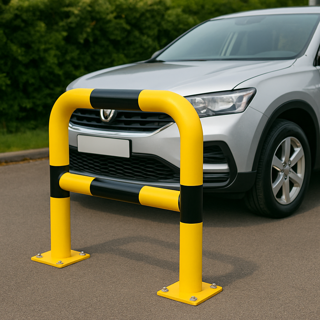 90mm Heavy-Duty U-Shaped Safety Bollard – High-Visibility Black & Yellow Impact Barrier for Traffic Control & Asset Protection