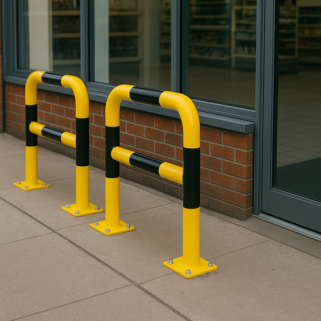 90mm Heavy-Duty U-Shaped Safety Bollard – High-Visibility Black & Yellow Impact Barrier for Traffic Control & Asset Protection