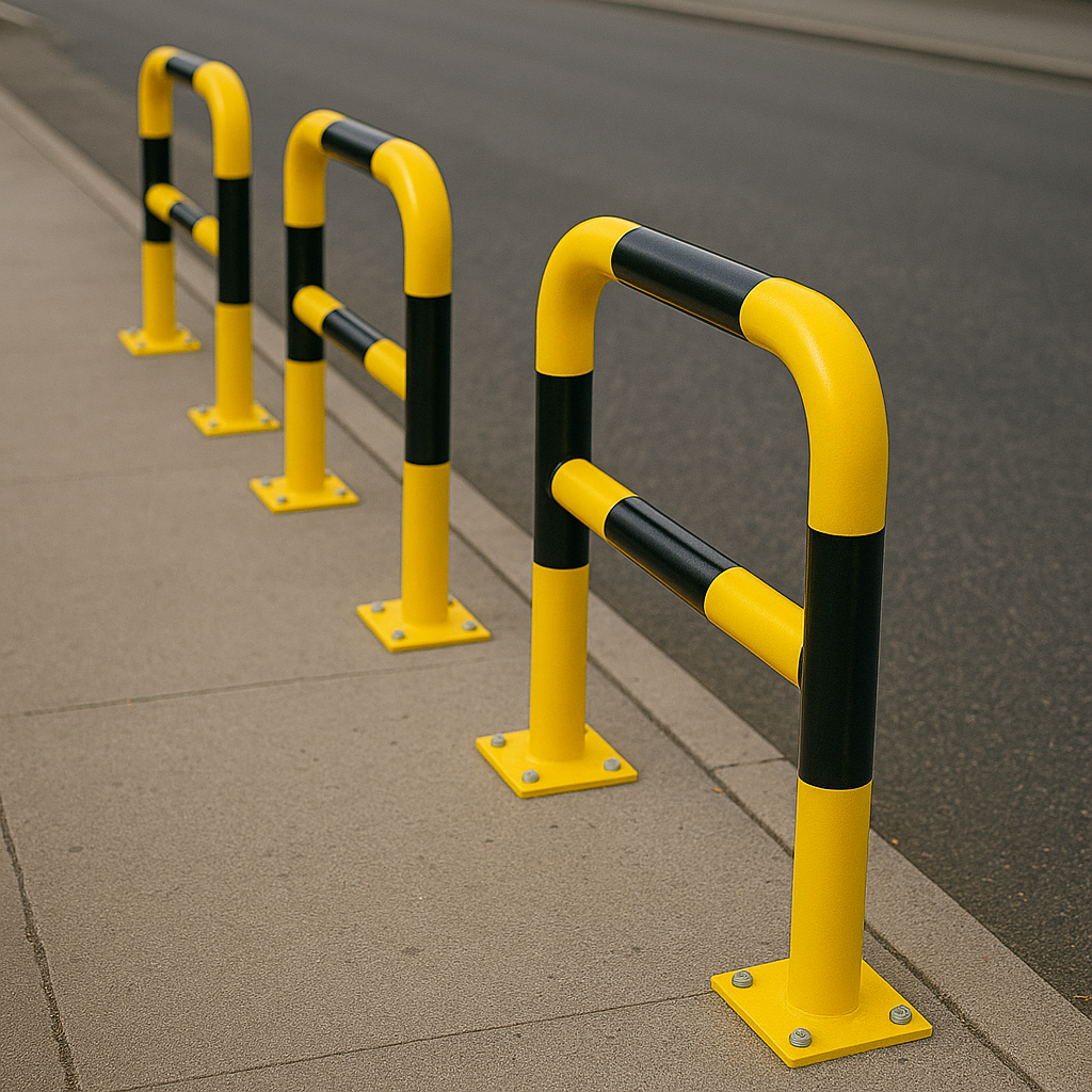90mm Heavy-Duty U-Shaped Safety Bollard – High-Visibility Black & Yellow Impact Barrier for Traffic Control & Asset Protection