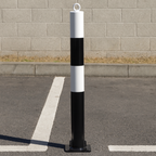 White & Black Fold-Down Parking Post with Integral Lock & Chain Eyelet