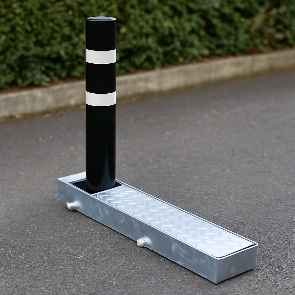 Fold Away (Coffin) Black Bollard Post with Reflective White Band