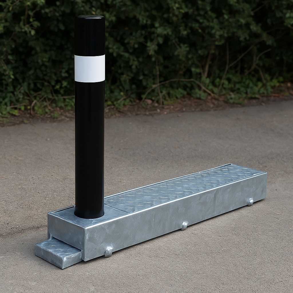 Fold Away (Coffin) Black Bollard Post with Reflective White Band