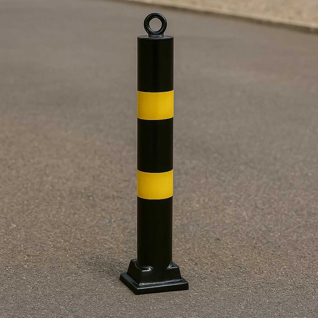 Premium Black & Yellow Folding Parking Post & Chain Barrier Kit – Secure Driveway & Car Park Access (1 Folding, 2 Static Posts)