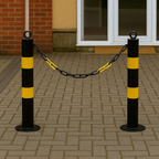 Premium Black & Yellow Folding Parking Post & Chain Barrier Kit – Secure Driveway & Car Park Access (1 Folding, 2 Static Posts)