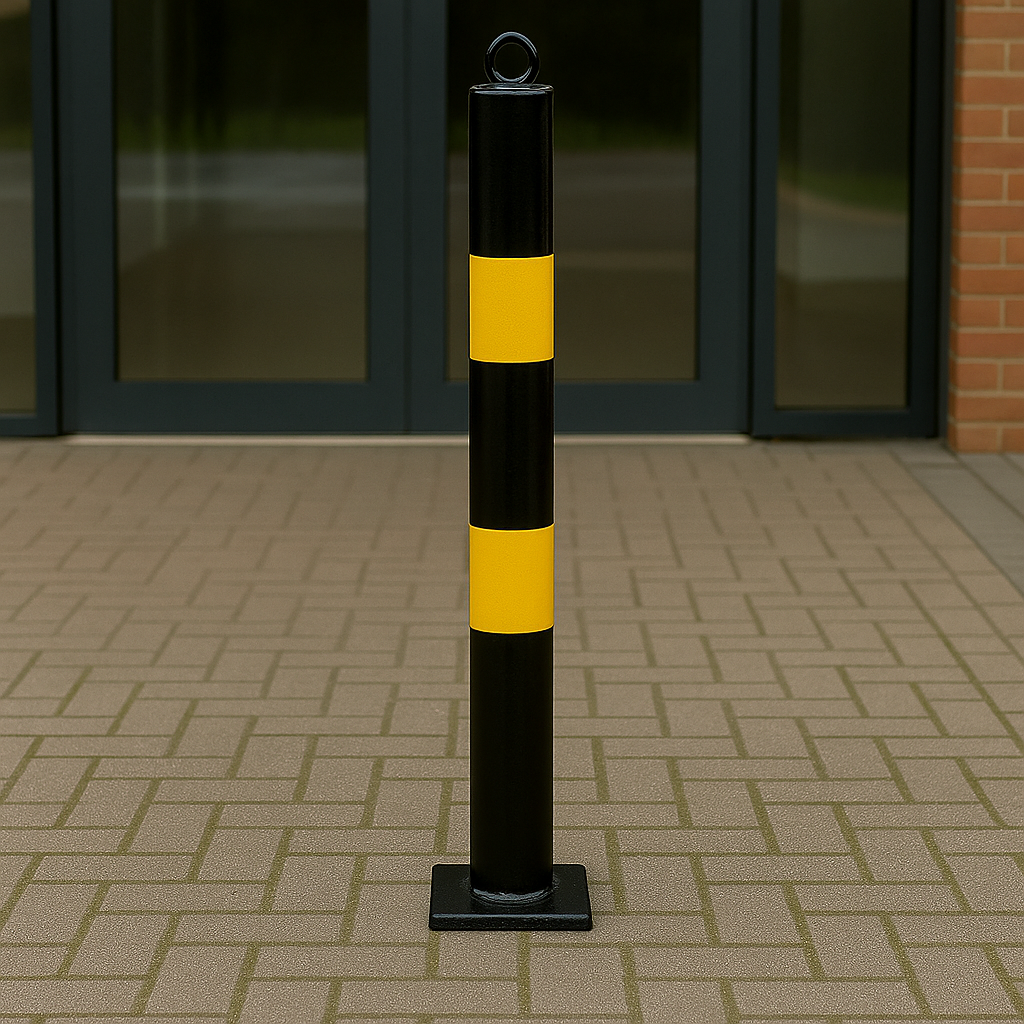 Premium Black & Yellow Folding Parking Post & Chain Barrier Kit – Secure Driveway & Car Park Access (1 Folding, 2 Static Posts)