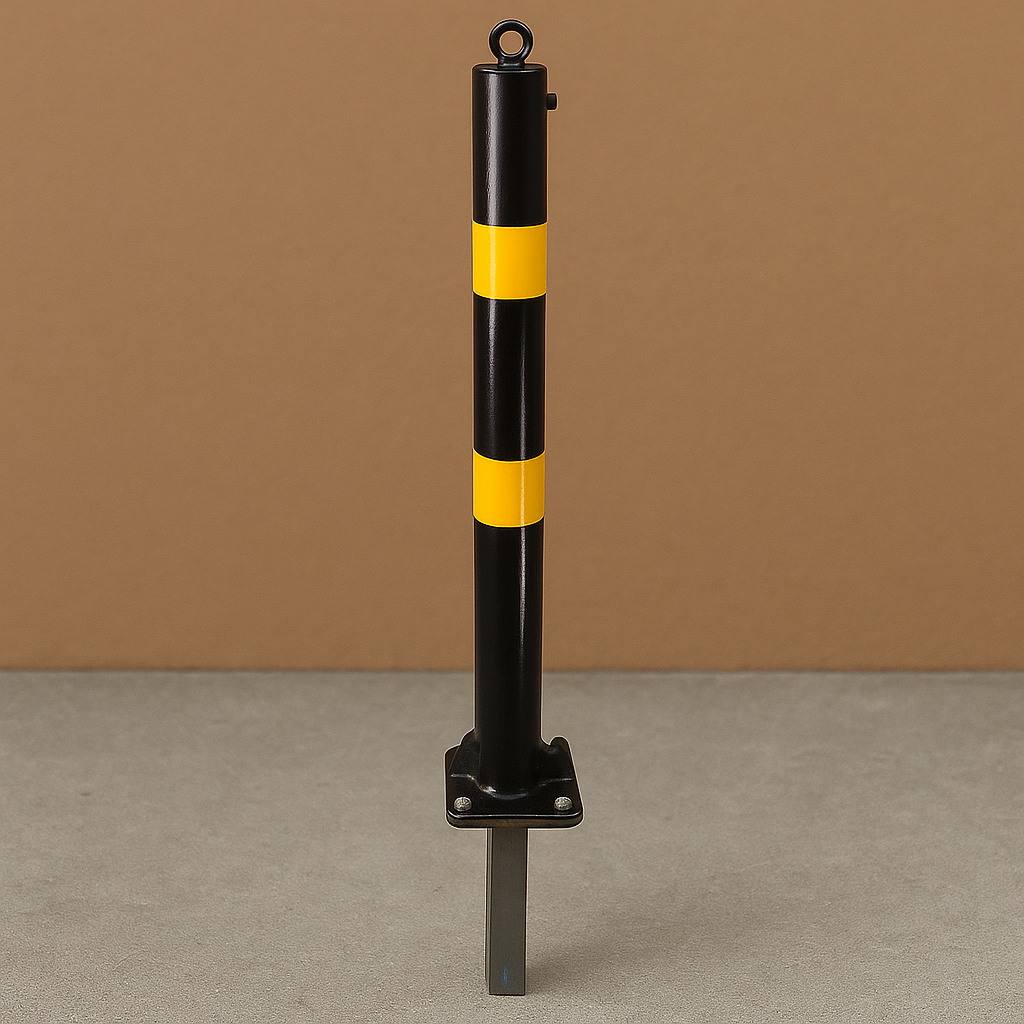 Black & Yellow Fold Down Parking Post with Ground Spigot
