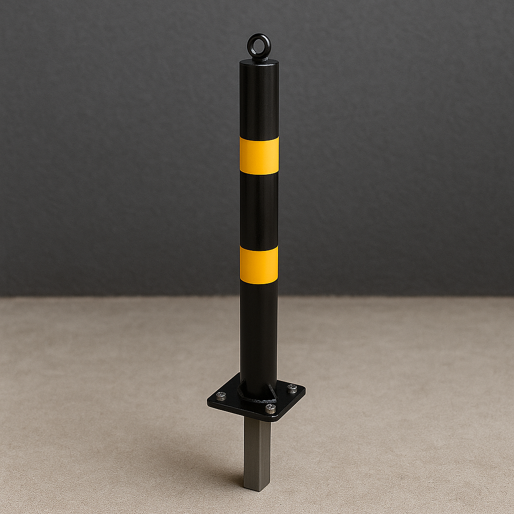 Black & Yellow Fold Down Parking Post with Ground Spigot