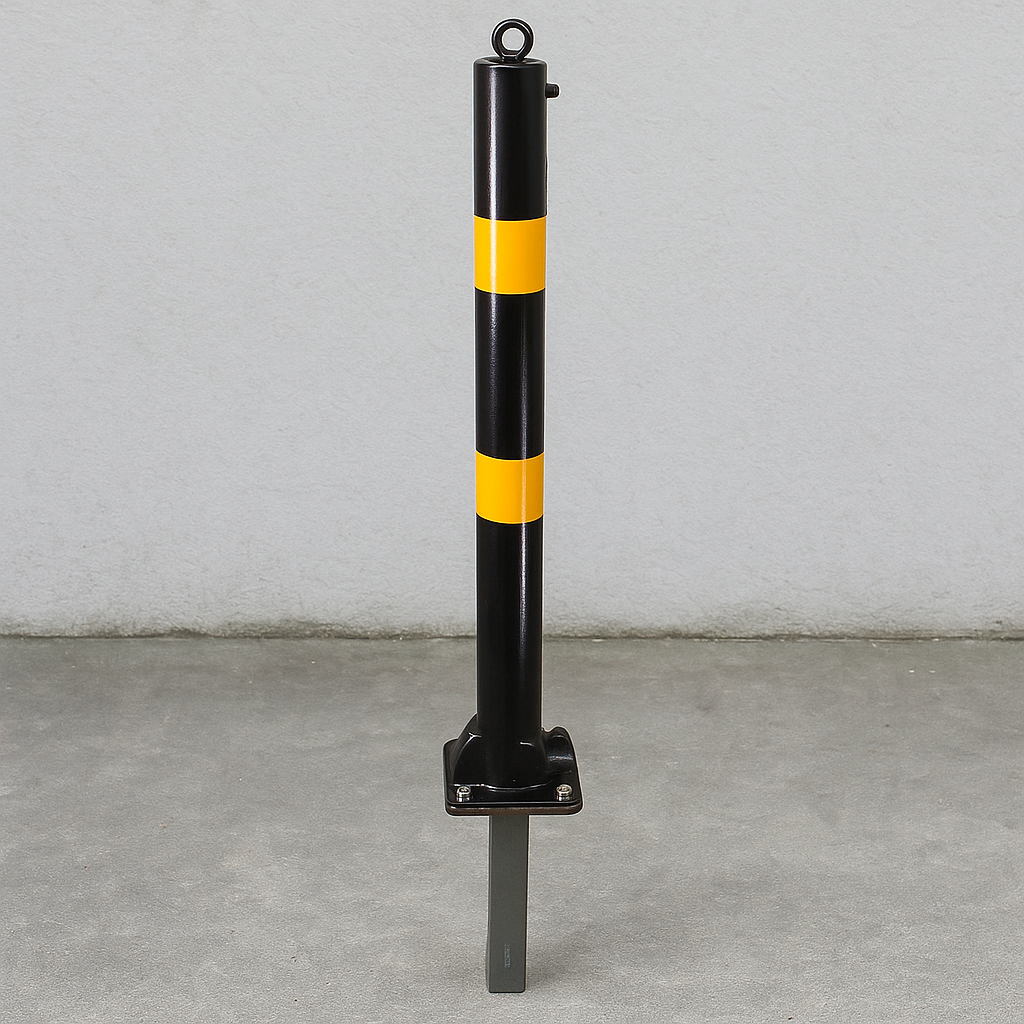 Black & Yellow Fold Down Parking Post with Ground Spigot