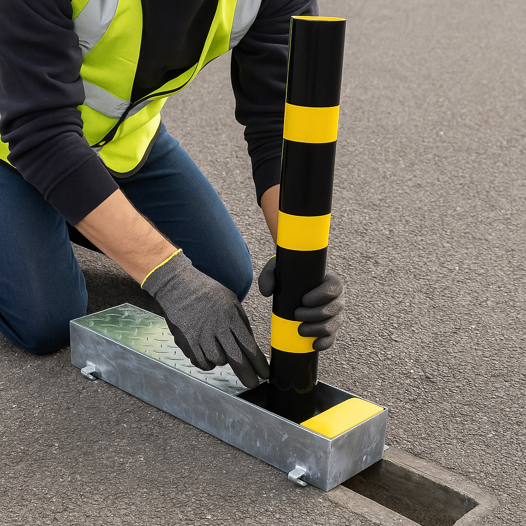 Fold Away (Coffin) Parking Post – Black & Yellow