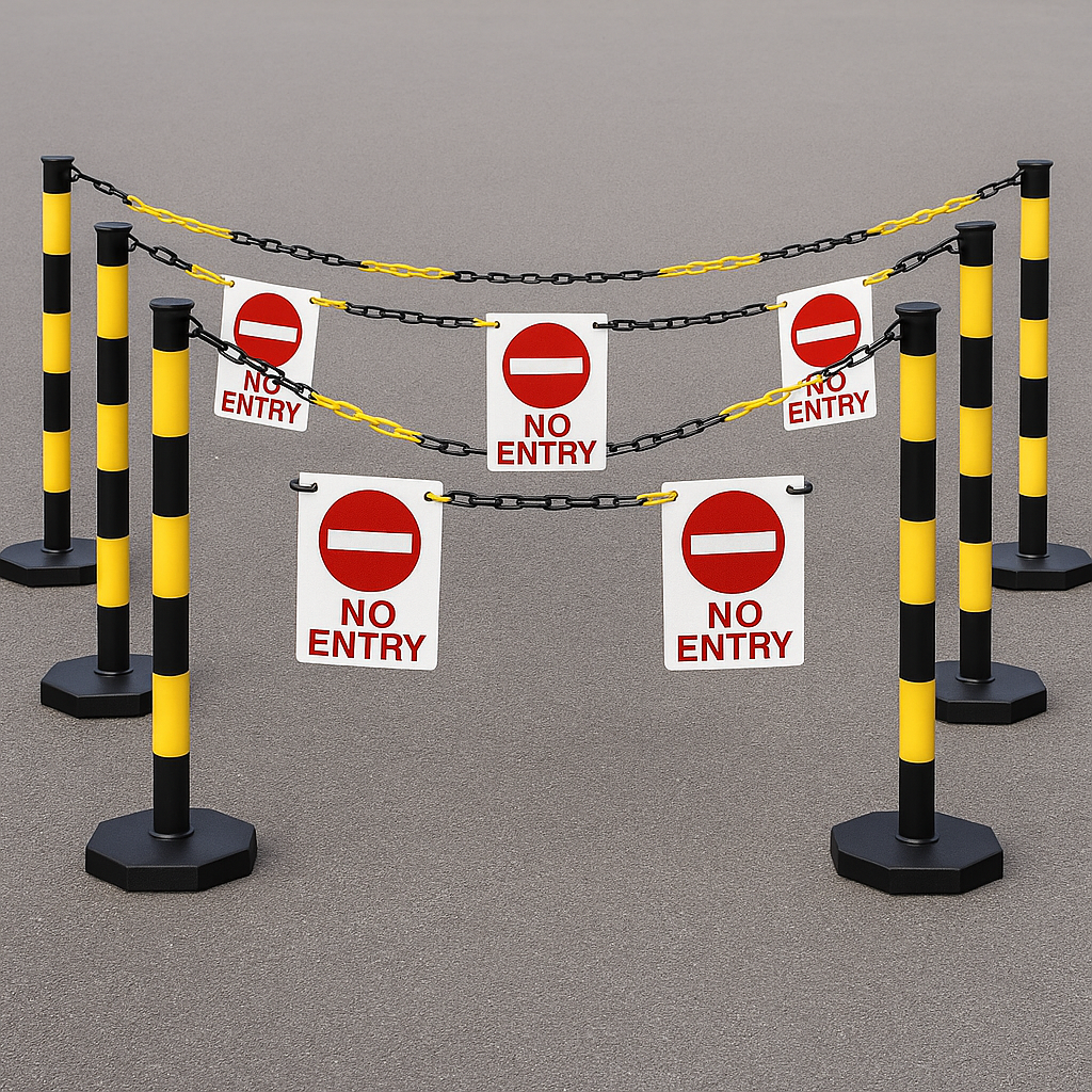 High-Visibility Yellow & Black Chain Post – Fillable Round Base (870 mm)